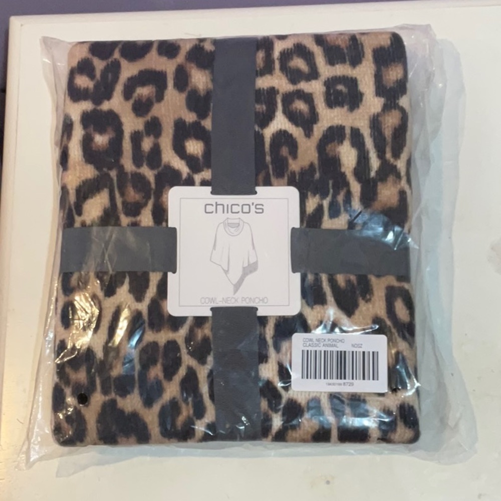 Chicos Leopard print cowl neck poncho - L/XL - new with tags - never opened